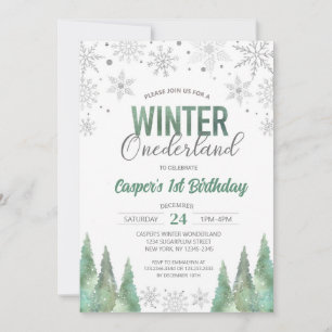 Boy Winter Onederland Snowflakes First Birthday Invitation