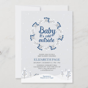 Boy Winter Wonderland Baby Shower, Navy Blue Invitation
