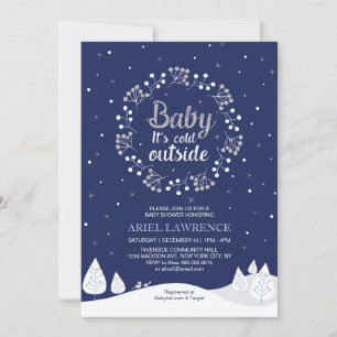 Boy Winter Wonderland Baby Shower, Navy & Silver Invitation