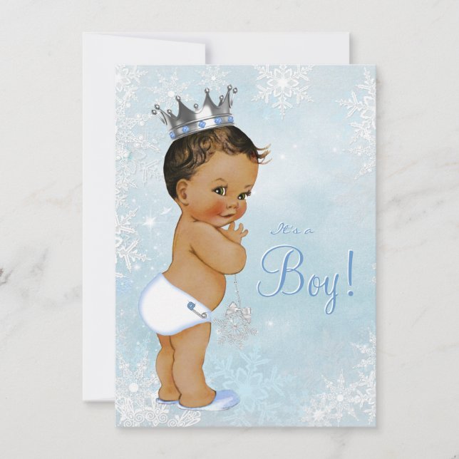 Boy Winter Wonderland Snowflake Ethnic Baby Shower Invitation (Front)