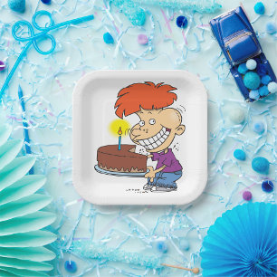 Boy With A Birthday Cake Paper Plate