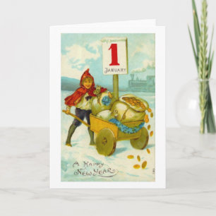 Boy with a cart - Happy New Year card