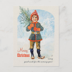 Boy with a Christmas tree CC0935 Jenny Nyström Holiday Postcard