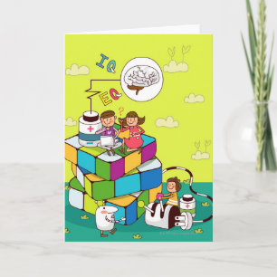 Boy with a girl sitting on a Rubik's cube puzzle Card