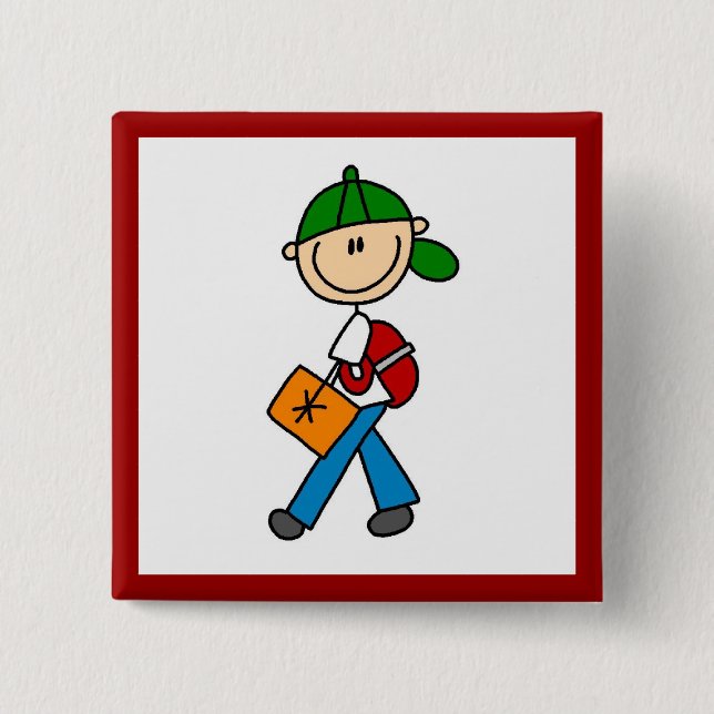 Boy With Backpack 15 Cm Square Badge (Front)