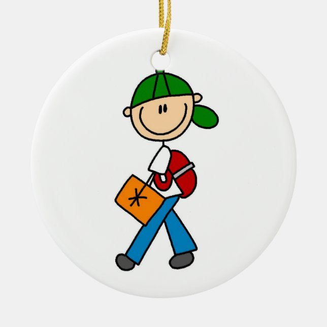 Boy With Backpack Ceramic Tree Decoration (Front)
