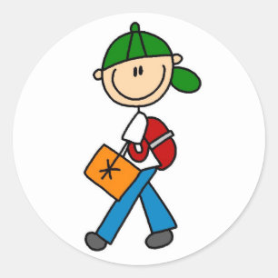 Boy With Backpack Classic Round Sticker
