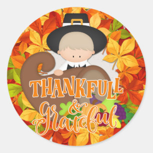 Boy with Cornucopia - Thankful & Grateful Classic Round Sticker