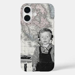 Boy With Crystal Radio Set Map iPhone 16 Case