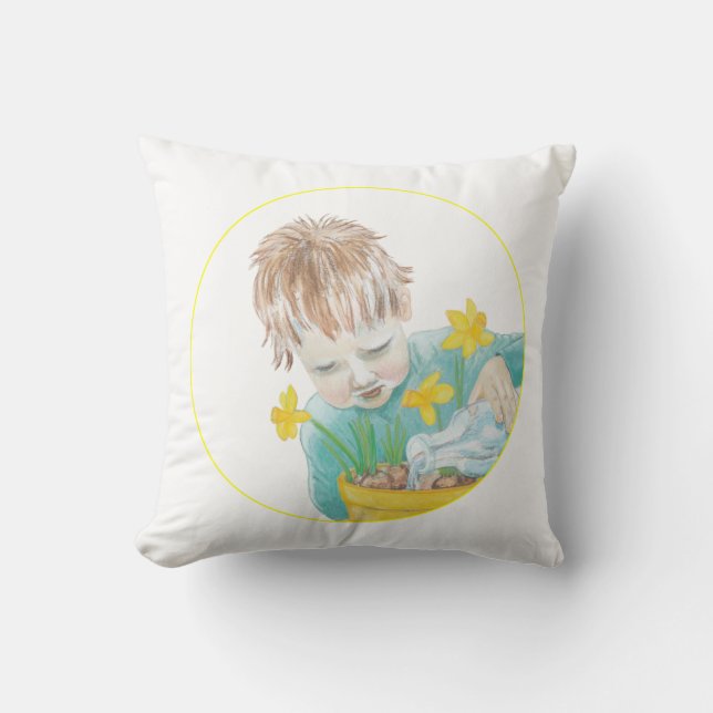 Boy With Daffodils   Cushion (Front)
