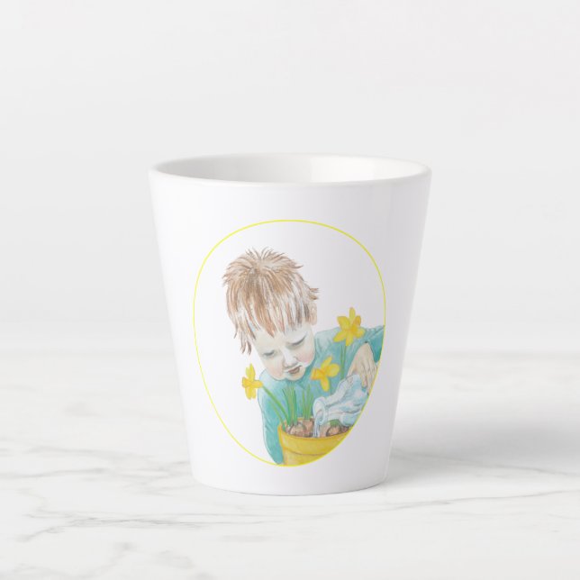 Boy With Daffodils Small  Latte Mug (Front)