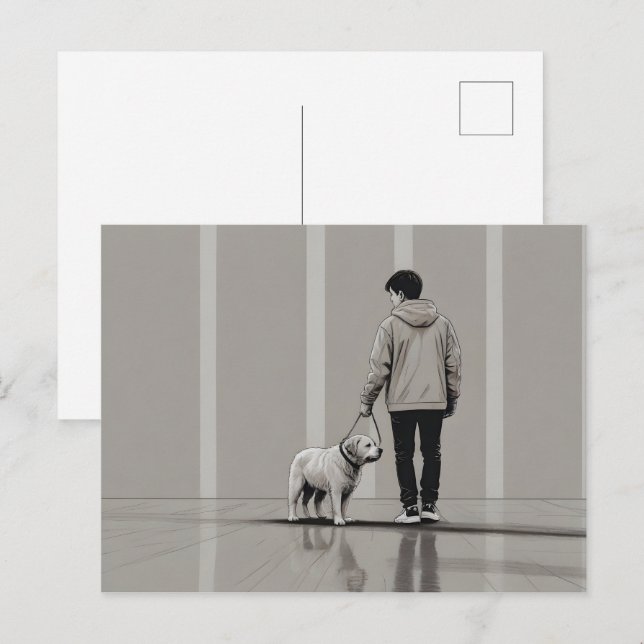 Boy with dog art postcard (Front/Back)