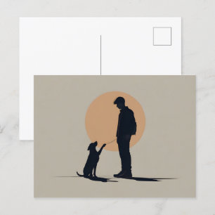 Boy with dog art postcard