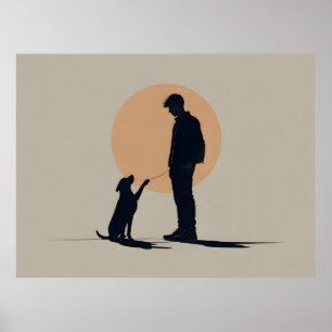 Boy with dog art poster
