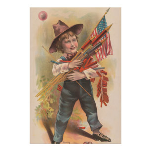 Boy with Fireworks, American Flag, Patriotic Print