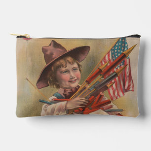 Boy with Fireworks, American Flag, Patriotic Print Accessory Pouch