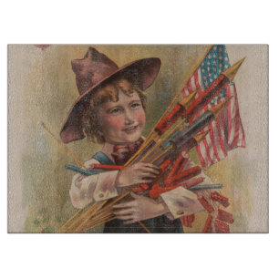 Boy with Fireworks, American Flag, Patriotic Print Cutting Board