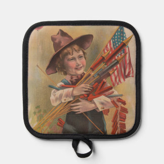 Boy with Fireworks, American Flag, Patriotic Print Pot Holder