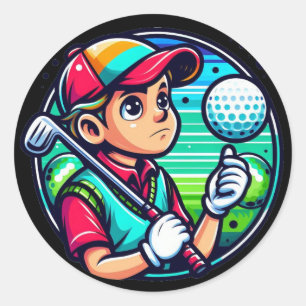 boy with golf ball on his finger toes classic round sticker