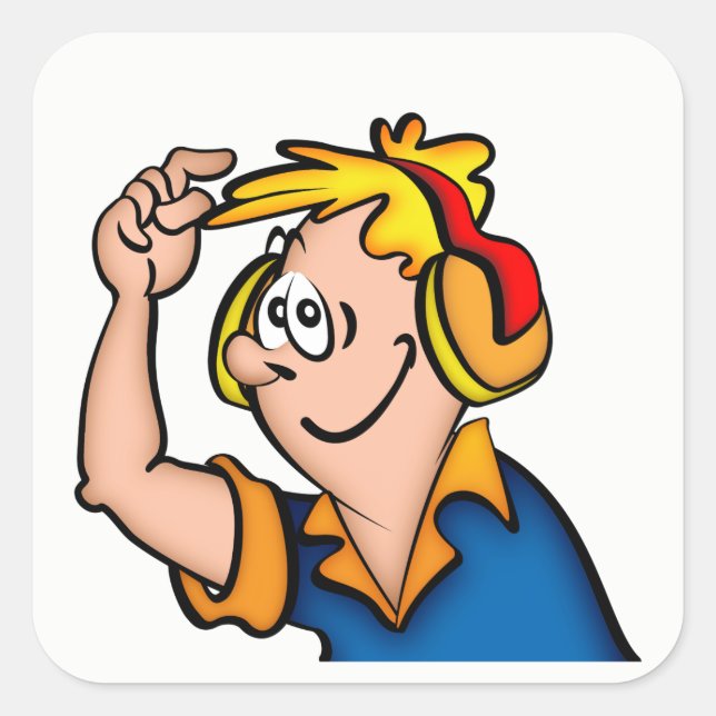 Boy With Headphone Square Sticker (Front)