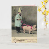 Boy With Pig Fashion Plate Card (Yellow Flower)