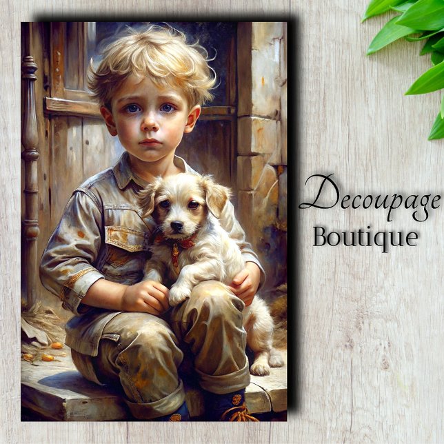 Boy with Puppy Decoupage Tissue Paper (Boy With Puppy Decoupage Tissue Paper)