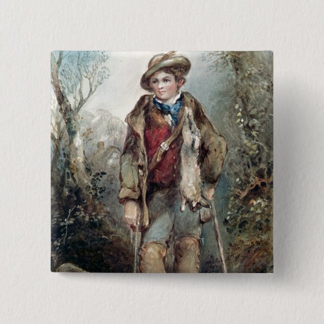 Boy with Rabbits 15 Cm Square Badge (Front)