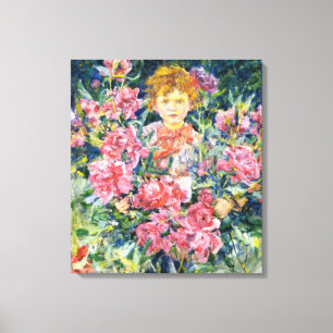 Boy With Red Peony Flowers (by Robert Reid) Canvas Print
