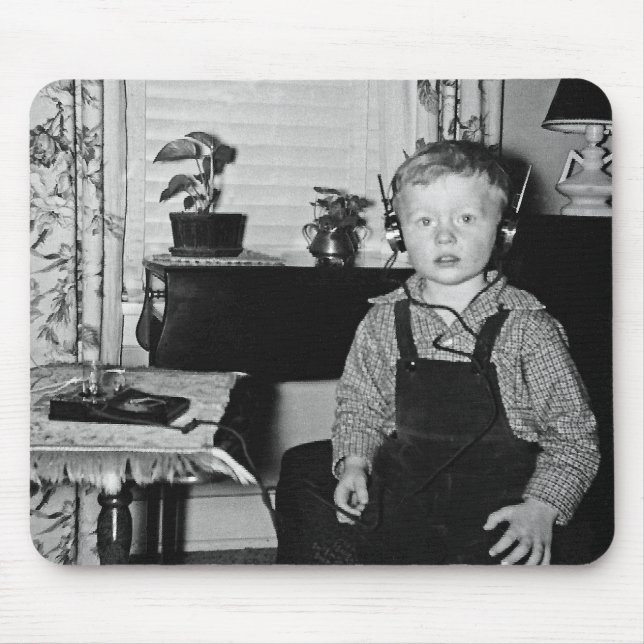 Boy With Retro Crystal Radio Set Mouse Mat (Front)