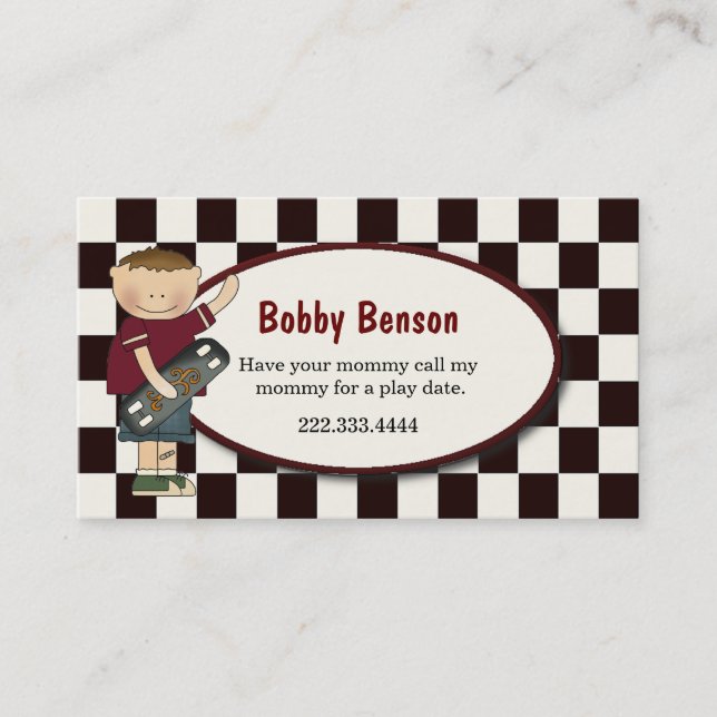 Boy with Skateboard Checked Play Date Card (Front)