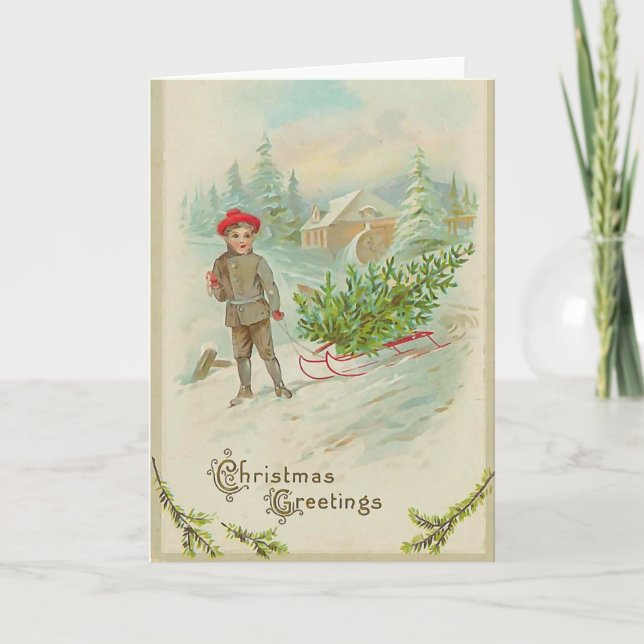 Boy with Sled Christmas Card (Front)