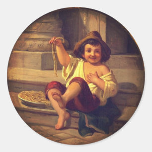 Boy with Spaghetti by Julius Moser (c. 1808) Classic Round Sticker