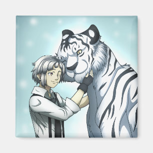 Boy with White Tiger Magnet