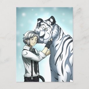 Boy with White Tiger Postcard