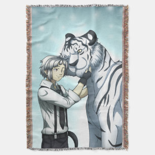 Boy with White Tiger Throw Blanket