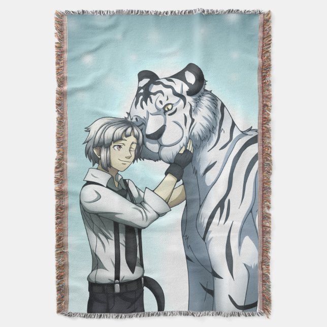 Boy with White Tiger Throw Blanket (Front Vertical)