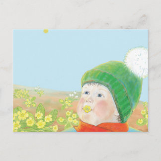 Boy with Wild Primroses Holiday Postcard