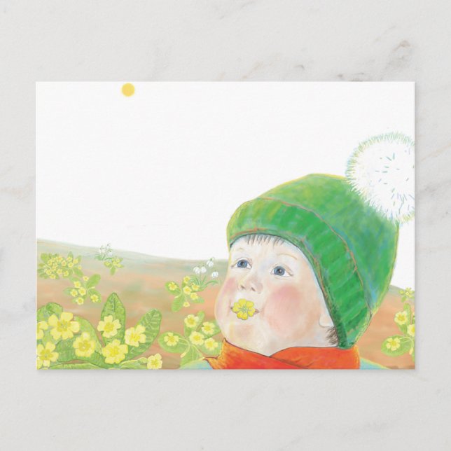 Boy with  Wild Primroses  Postcard (Front)