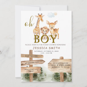 Boy Wood Forest Safari Animals Baby Shower  Invitation