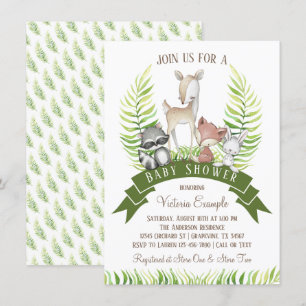 Boy Woodland Animal Greenery Baby Shower Invitation