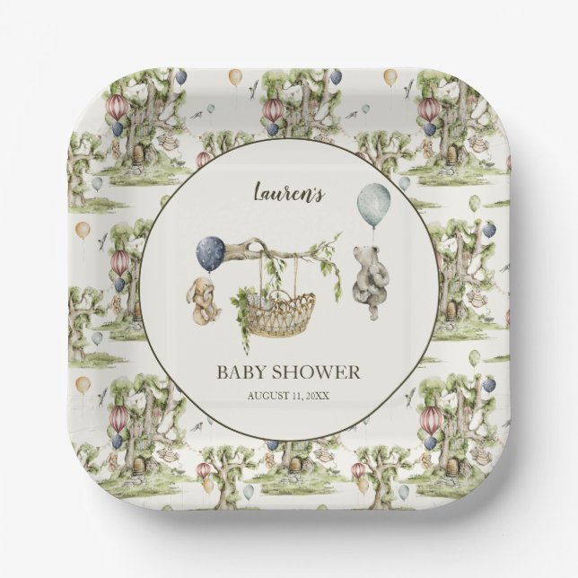 Boy Woodland Animals Baby Shower  Paper Plate (Front)