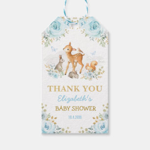 Boy Woodland Animals Blue Gold Floral Favours Gift Tags