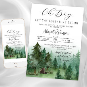 Boy Woodland Bear Oh Boy Baby Shower Invitation