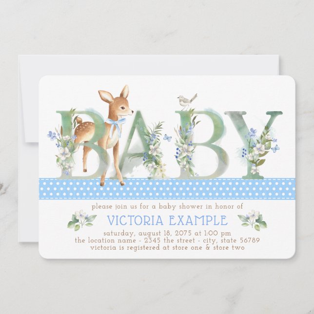 Boy Woodland Deer Baby Shower Invitations (Front)
