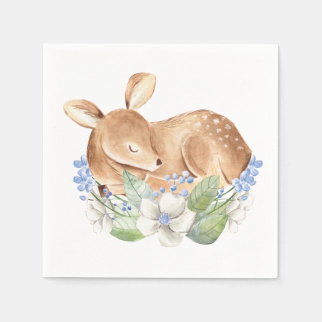 Boy Woodland Deer Baby Shower Paper Napkins (Front)