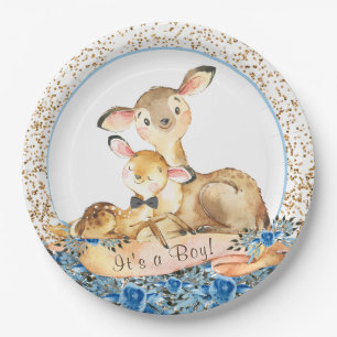 Boy Woodland Deer Baby Shower Paper Plates