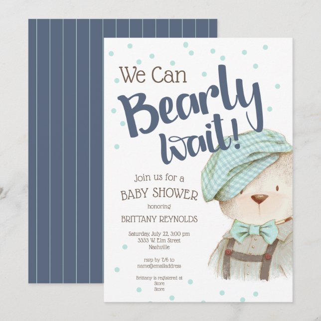 Boy Woodland Forest Bear Baby Shower Invitation (Front/Back)