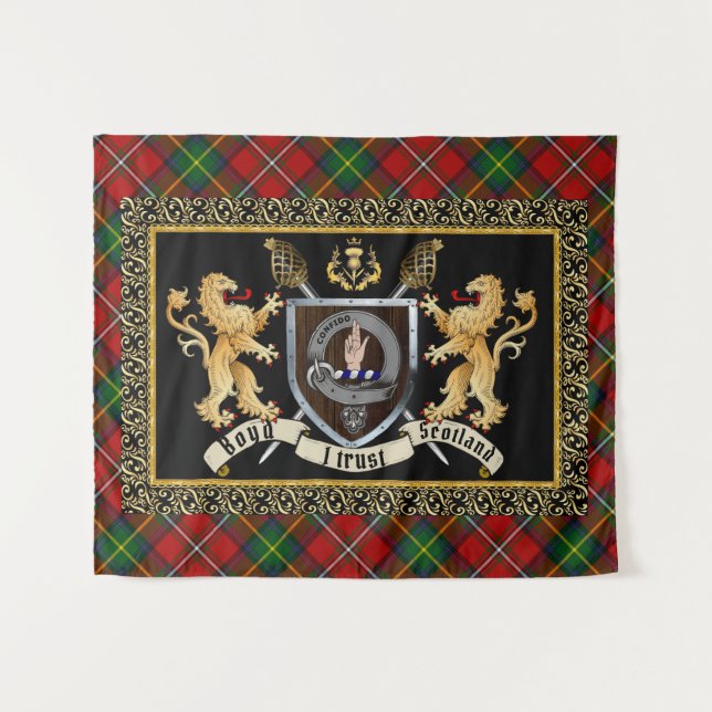 Boyd Clan Badge & Motto w/Lions  Tapestry (Front (Horizontal))