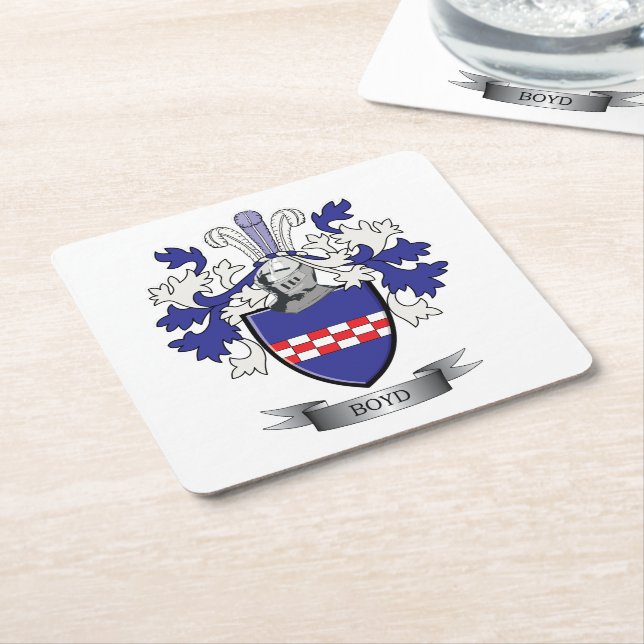 Boyd Family Crest Coat of Arms Square Paper Coaster (Angled)