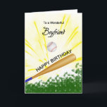 Boyfriend Baseball Birthday Card<br><div class="desc">Give your baseball loving boyfriend a baseball and bat card with an explosive baseball theme! A baseball and bat with the words 'To a wonderful boyfriend'.</div>